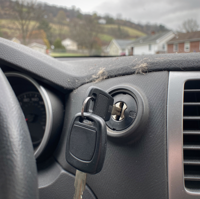 Steering wheel and ignition key stuck in car