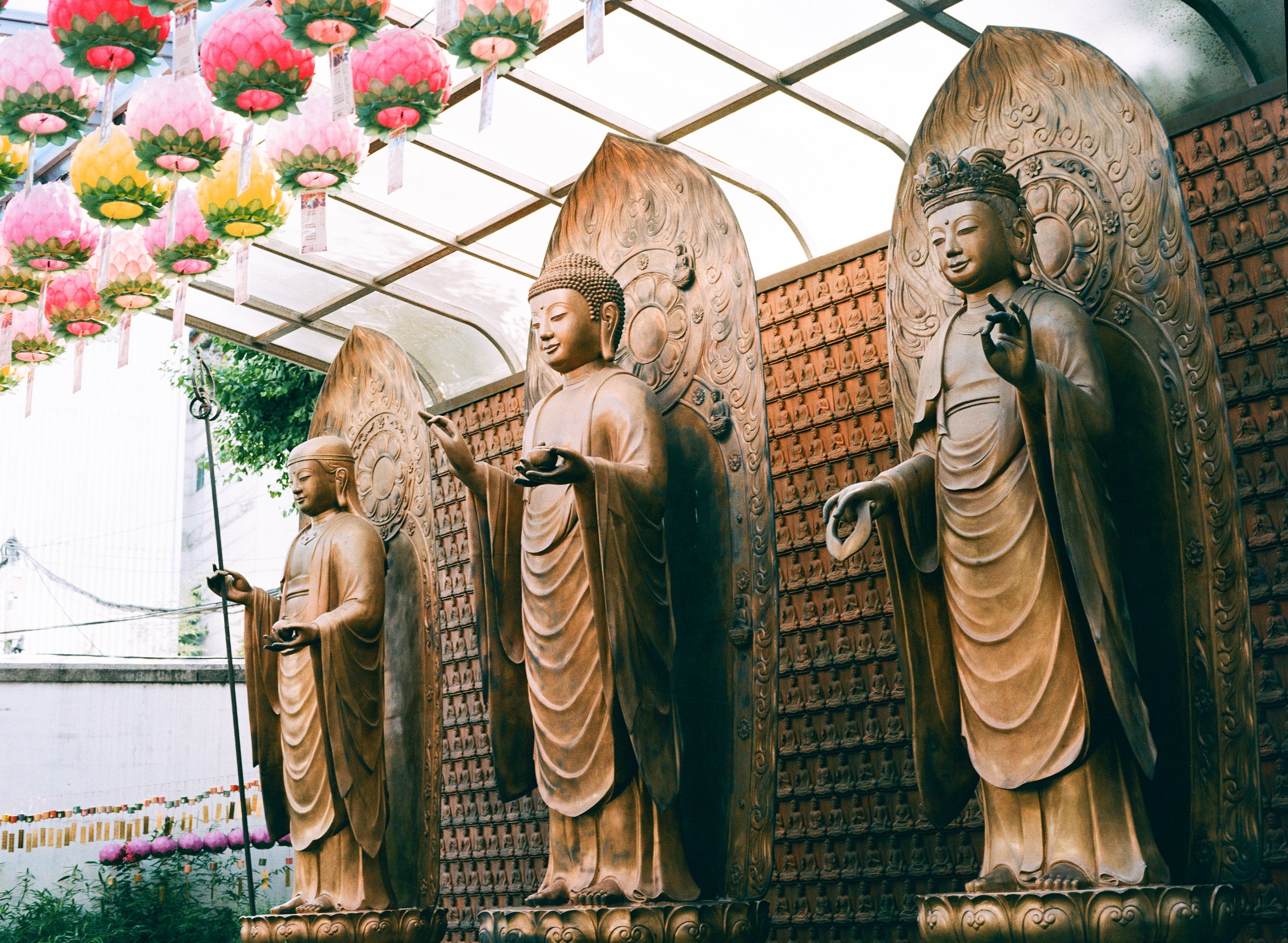 Religious statues with soft light falling on them captured on film