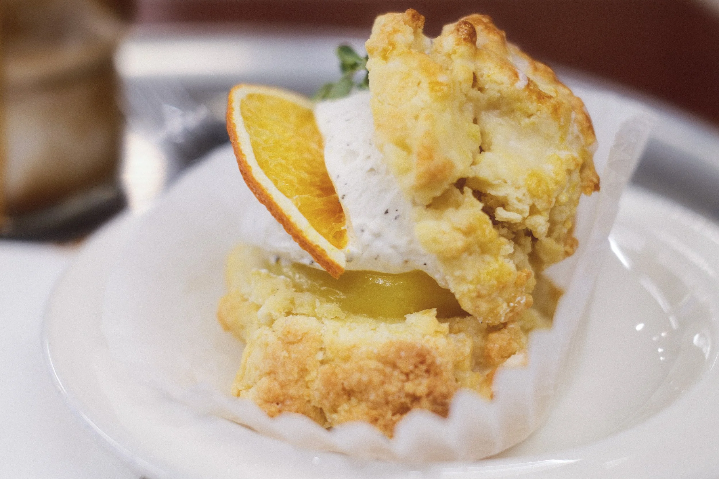 Close up photograph of the epihaus earl grey and lemon scone