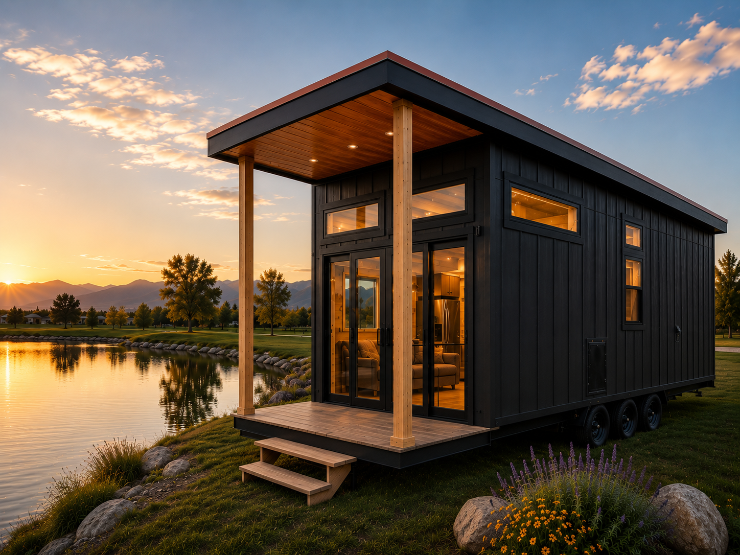 Tiny home sunset lake