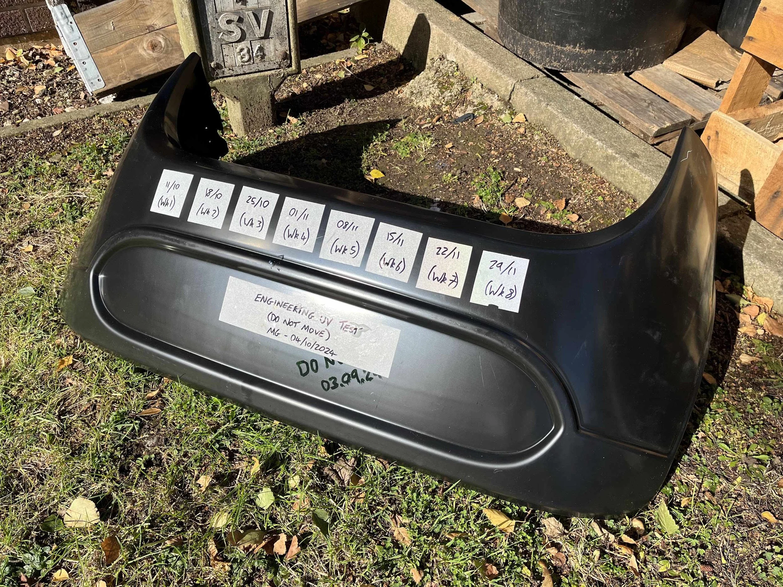 UV Exposure testing on the RIM molded front bumper