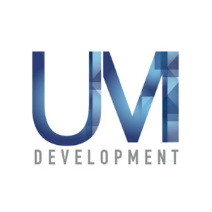 Logo with the letters 'UM' in blue gradient and the word 'DEVELOPMENT' underneath