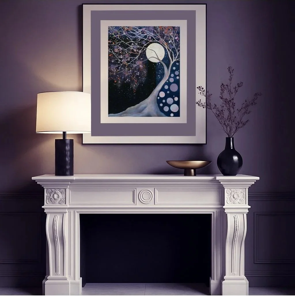 Moon Song by Jacqueline Claire in a lavender and black modern classic interior.
