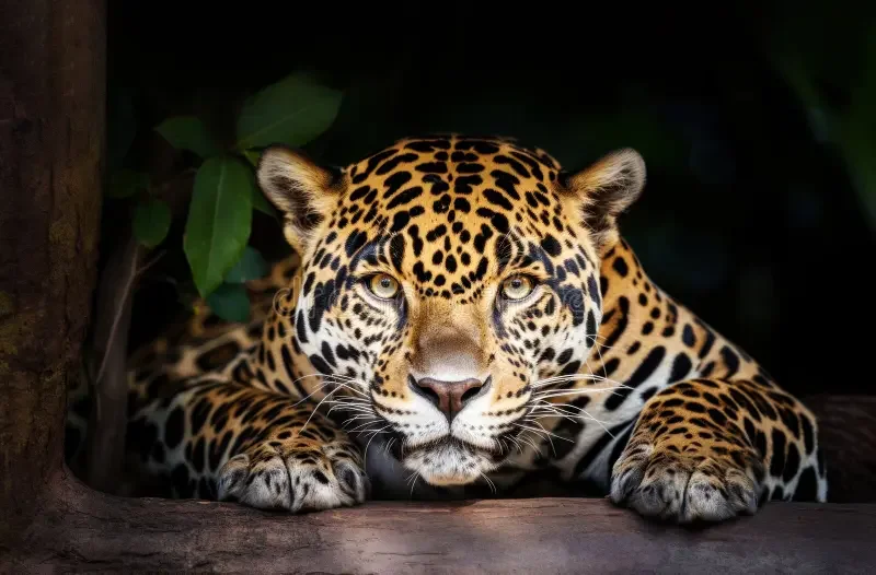 close-up-jaguar-lying-river-bank-trees-ai-generated-286883318.webp