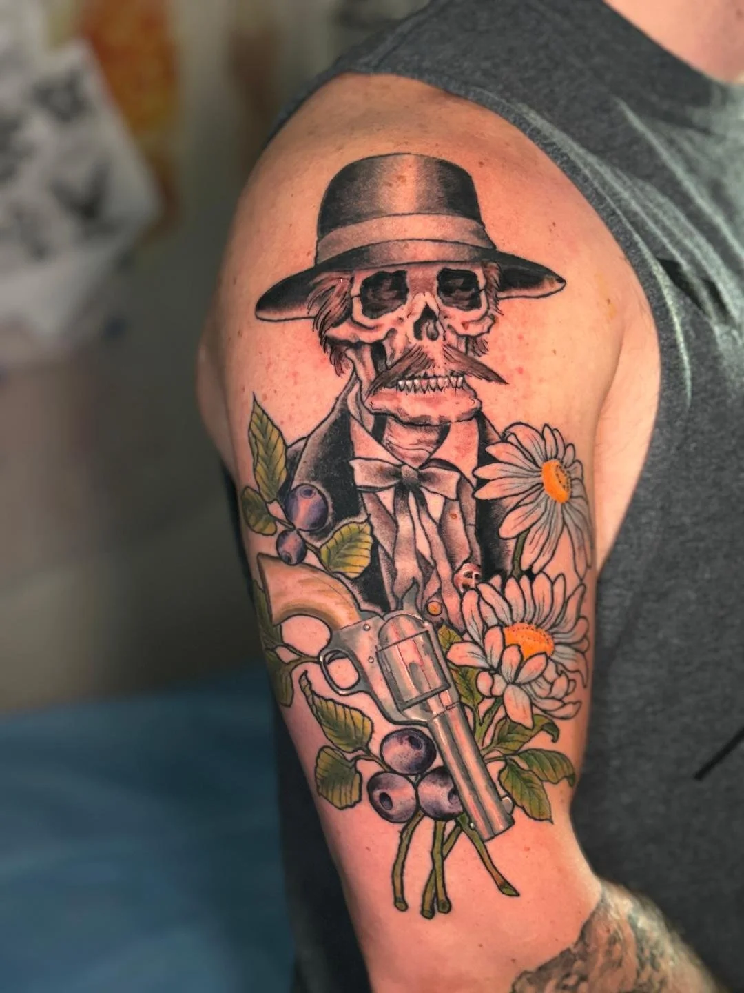 Neotraditional Skull Tattoo of Wyatt Earp made in West Babylon Long Island NY