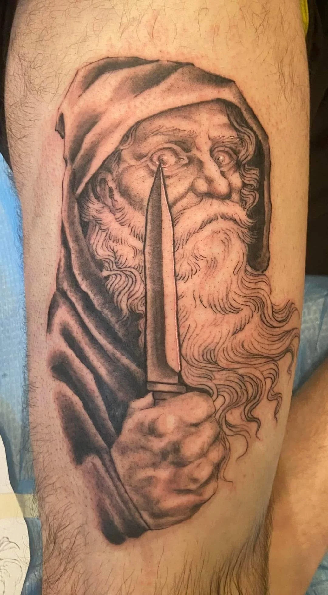 Black and Gray Realism Tattoo of Odin made in Cranston Rhode Island
