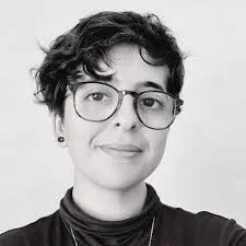 Geometric drawing of an outline square with sections divided by vertical, horizontal, and half circle lines.