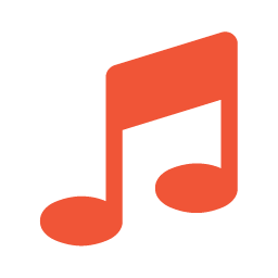 Orange musical note icon on a black background.