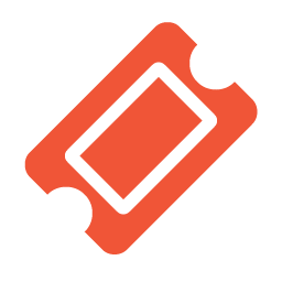 Orange movie ticket stub with a black border and centered rectangular area