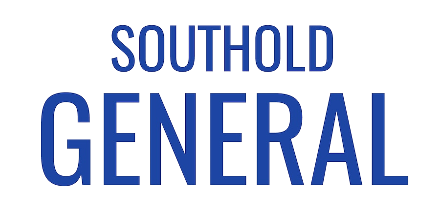 Text reading "Southold General" in blue on a black background.