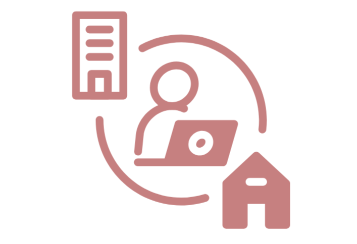 An icon of a person working on a laptop with a server, house, and circle surrounding them.