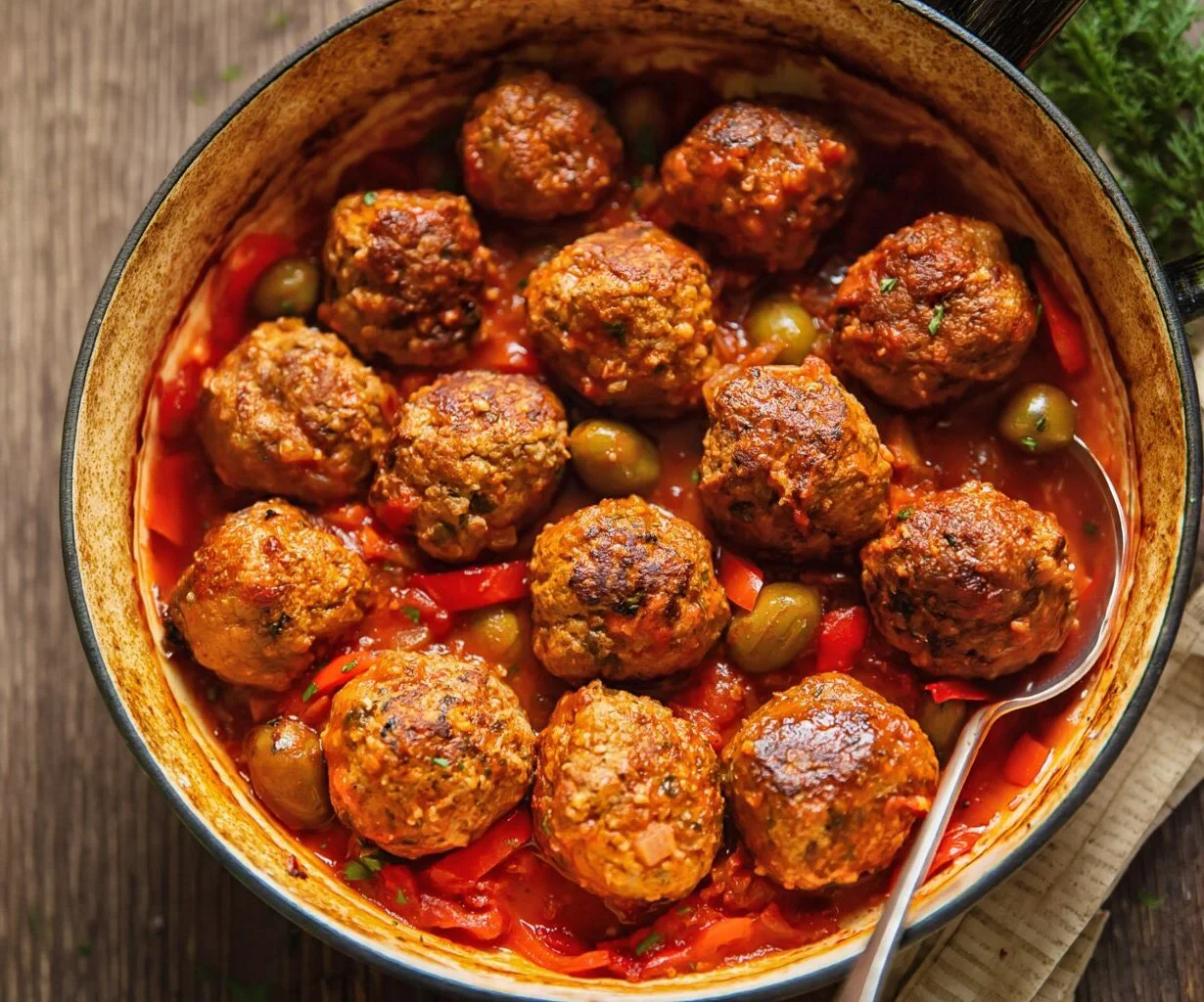 Basque Country Meatballs in Peppered Earth Spicy Tomato Sauce 