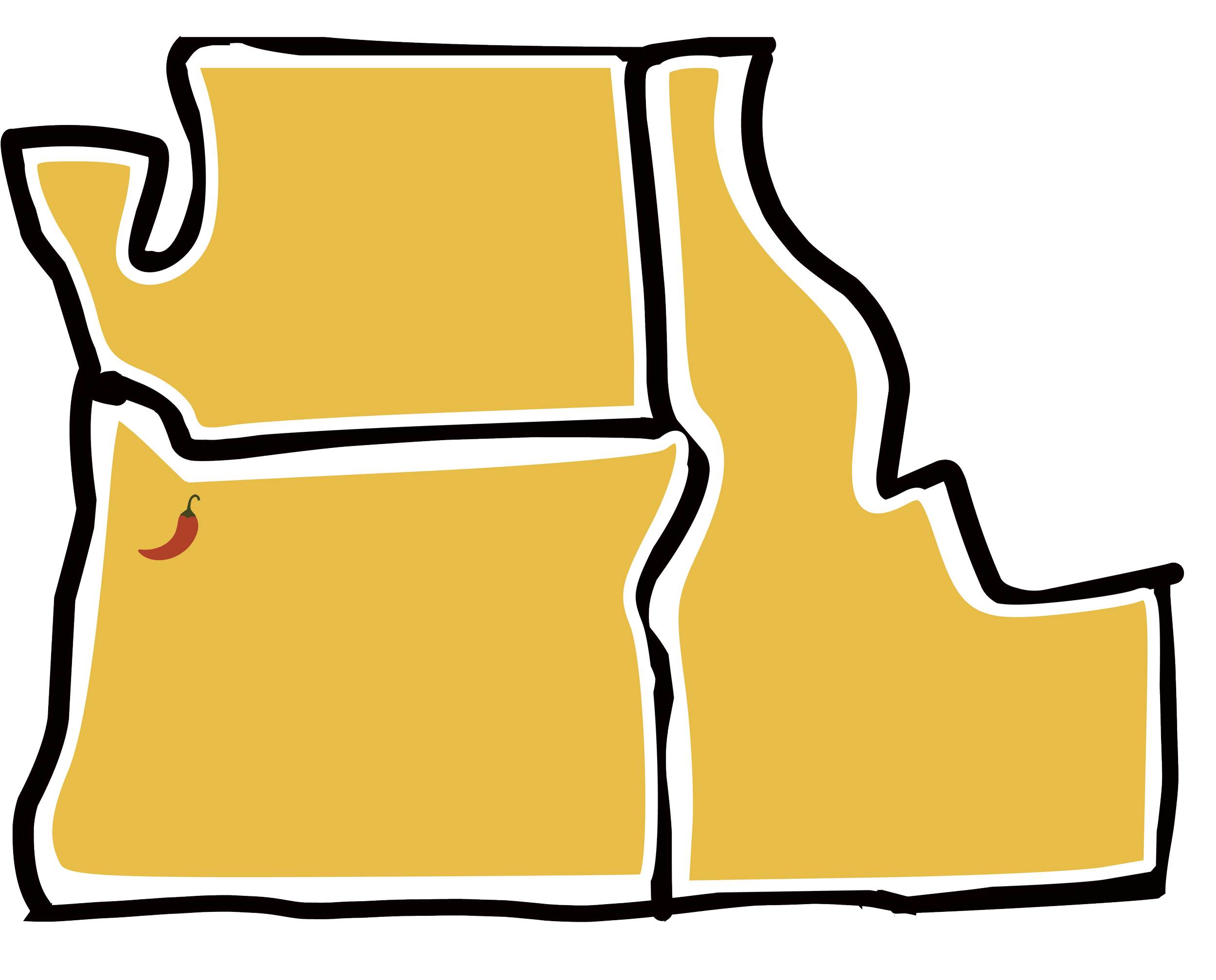 Hand-drawn map of the Pacific Northwest in yellow with a small chili pepper icon marking Forest Grove, Oregon, home of Peppered Earth.