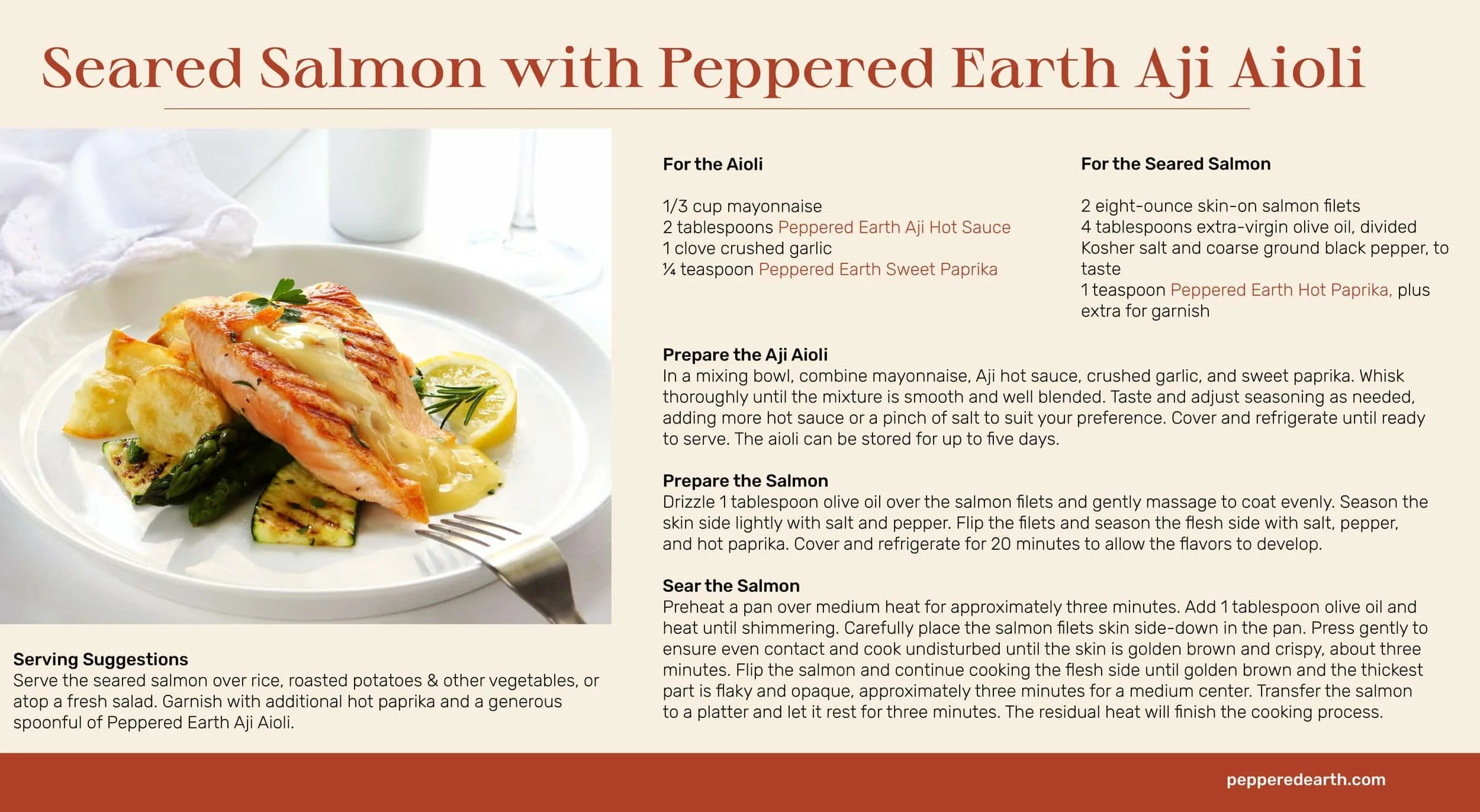 Recipe card for Seared Salmon with Aji aioli