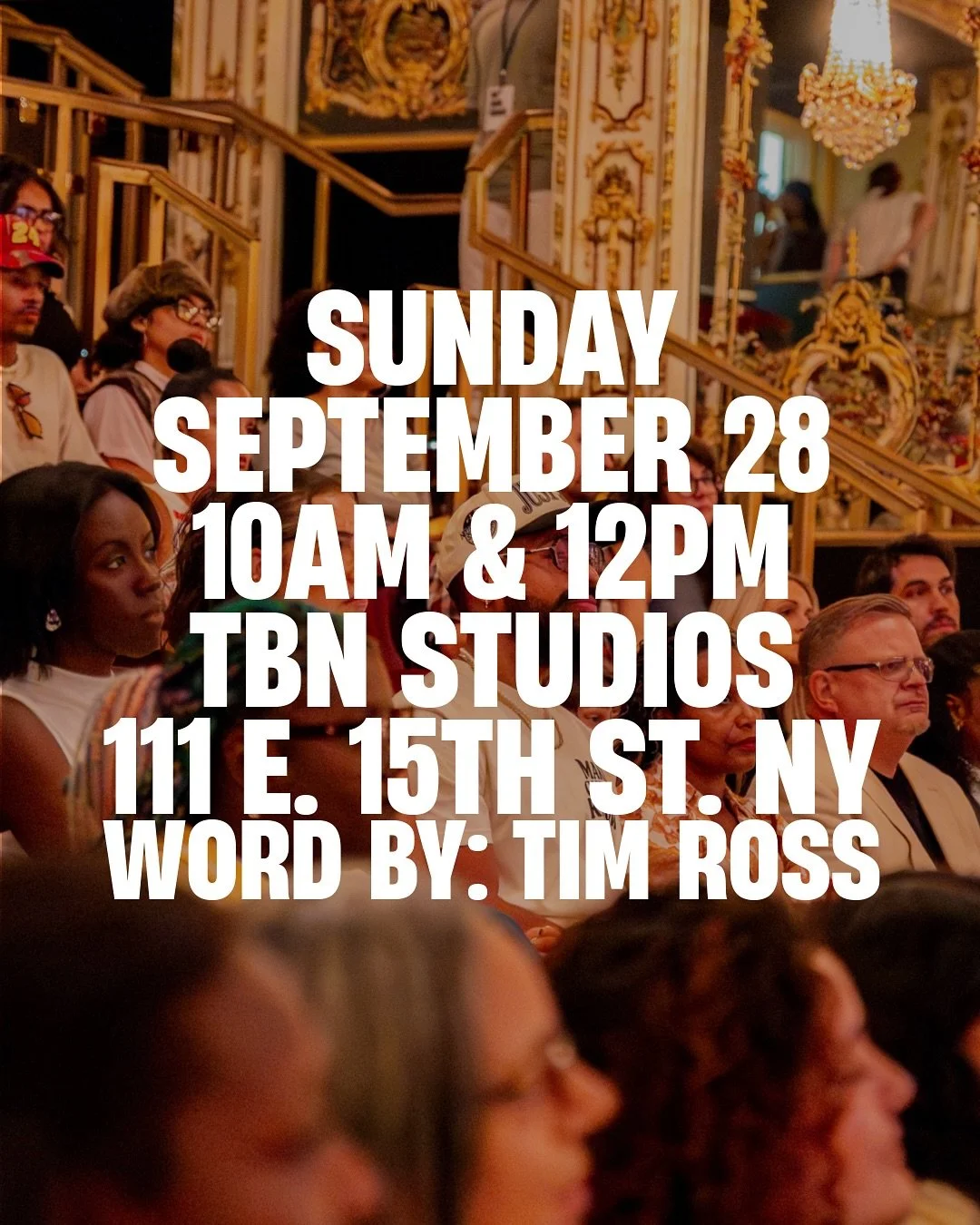 IMAGINE WHAT GOOD COMPANY CAN DO.
This Sunday, we’re honored to have our brother Tim Ross @upsetthegram with us! Bring your people, we’ll see you there.
Sunday, September 28
10AM + 12PM
TBN Studios, 111 E. 15th St. NYC