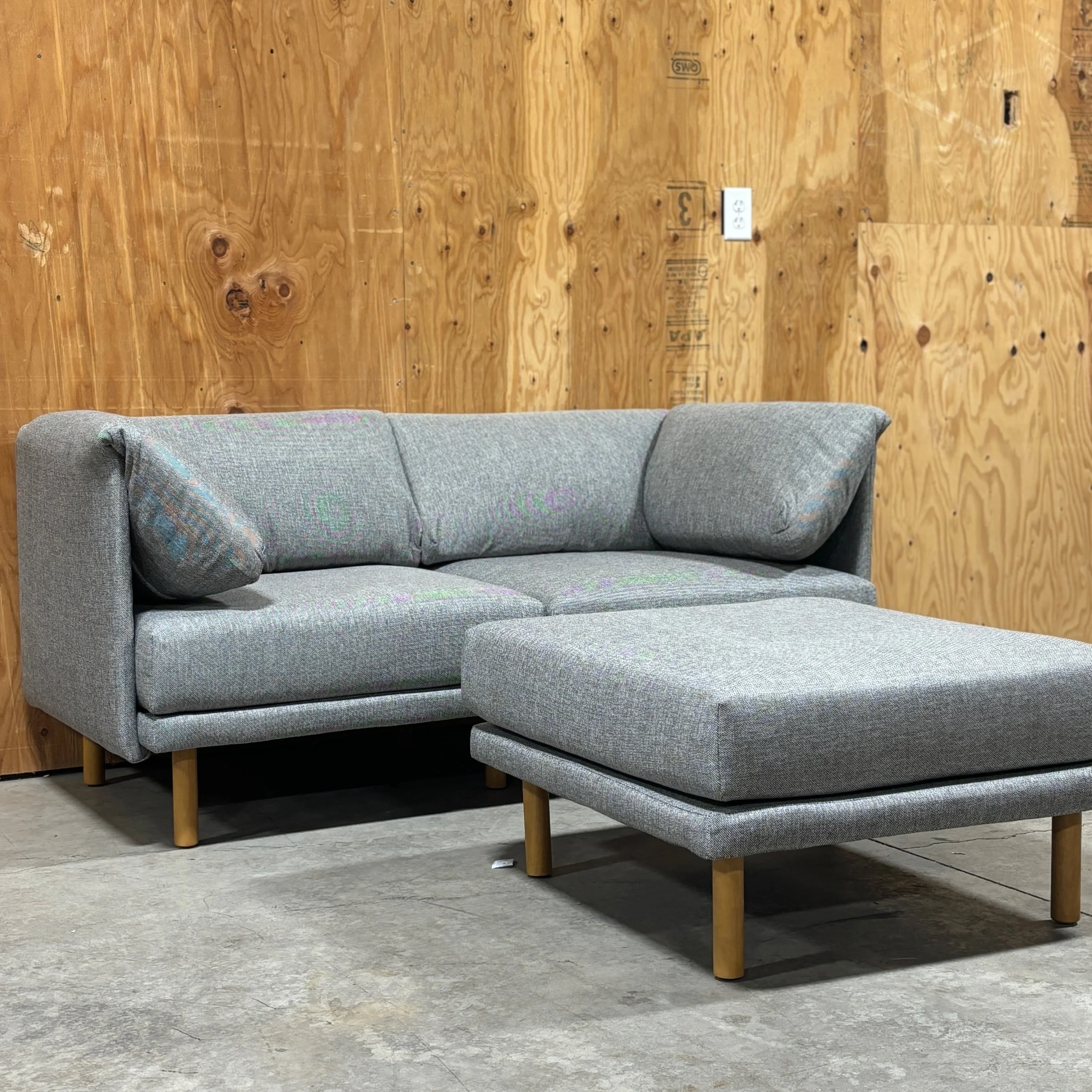 Burrow “Range” 2-Piece Sofa – Stone Grey / Oak