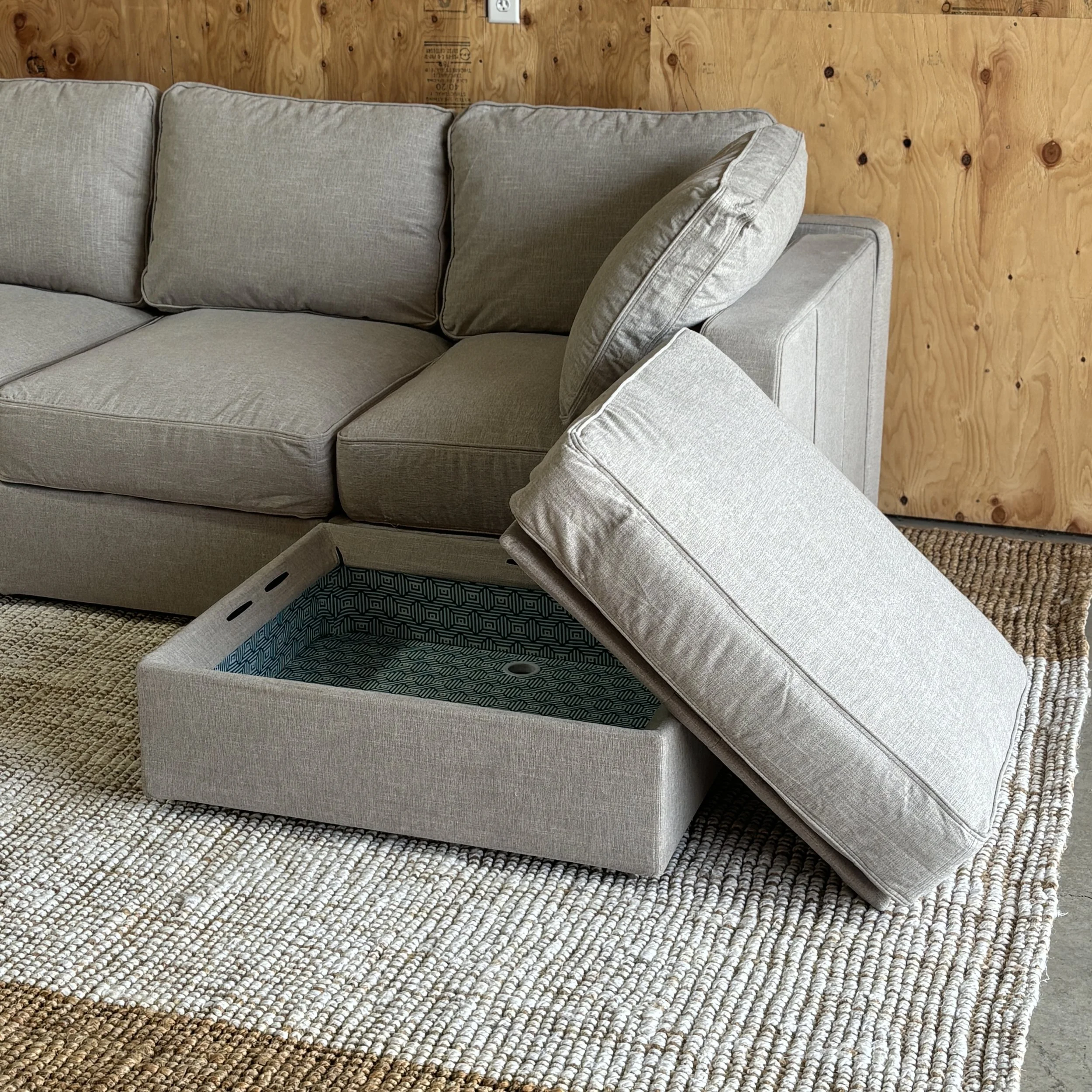 Lovesac Sactional – U-Shape + Storage Seats, Beachwood Rained Chenille (Love Soft Fill)