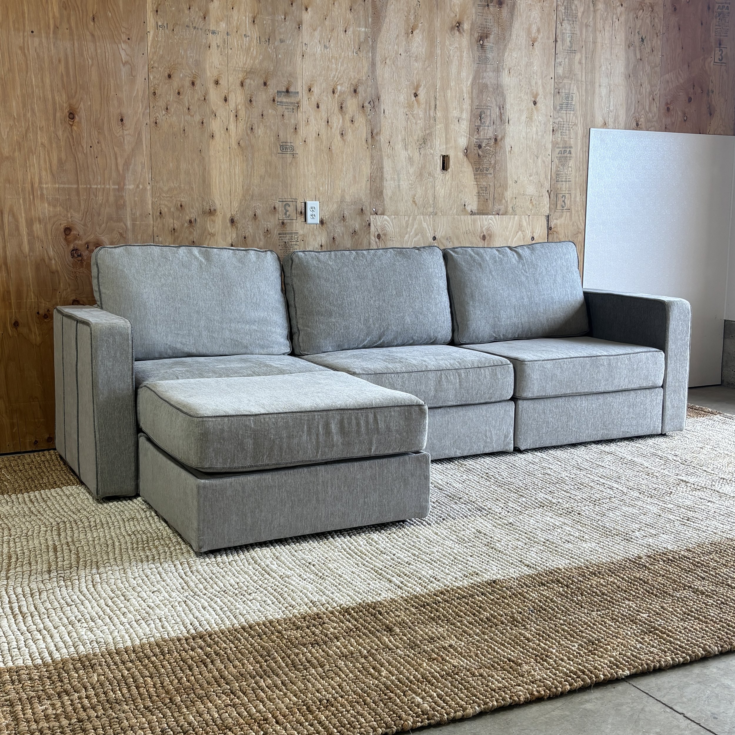 Lovesac Sactional – 3 Seats + Storage Ottoman in Tonal Sterling Luxe Chenille