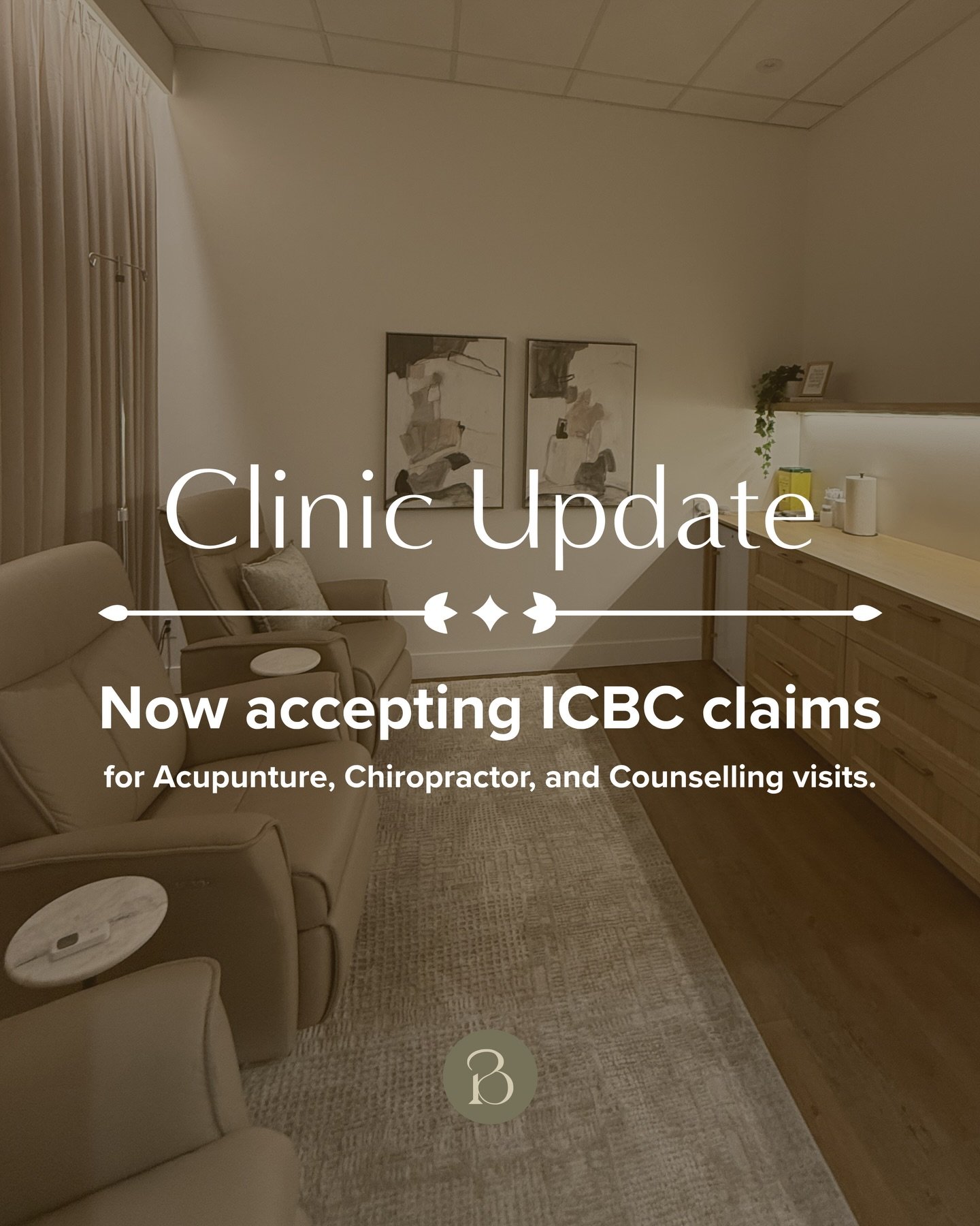 🌟Clinic Update🌟 Beam Health is now accepting ICBC claims for our Acupunture, Chiropractor, and Counselling services. 

If you&rsquo;d like to learn more or confirm your coverage - contact us today to learn more! We are excited to see you at your ne