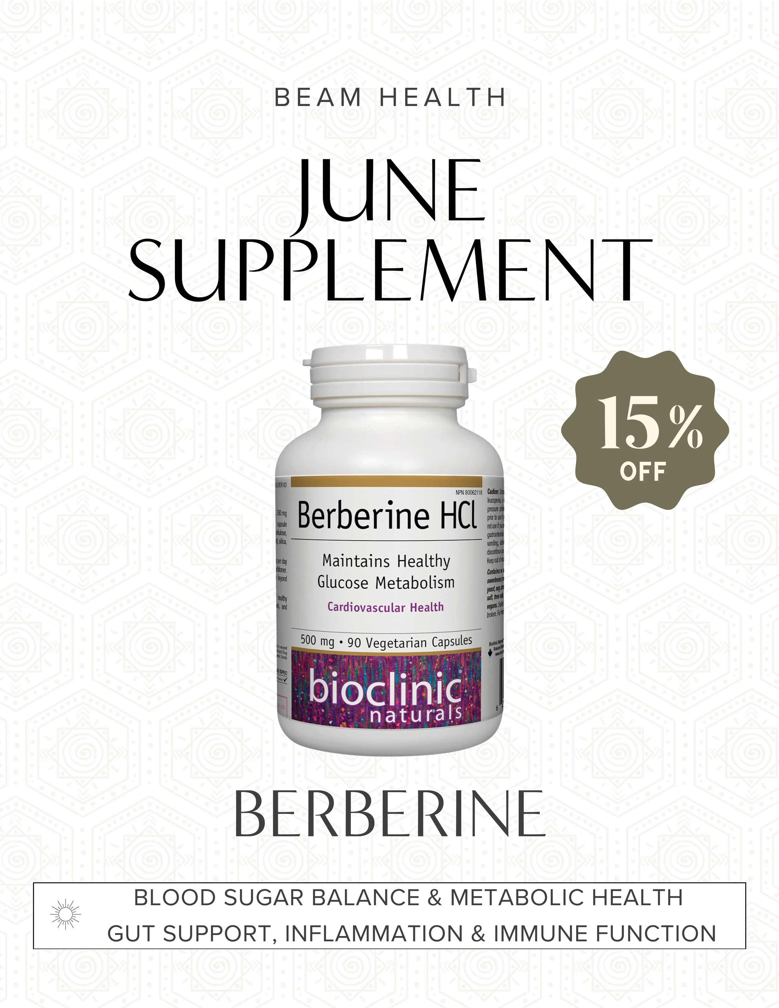 ☀️June Supplement of the Month☀️

Bioclinic Naturals Berberine HCl comes with 90 capsules per bottle. This dietary supplement contains an extract from Berberis vulgaris rhizome, providing 500 mg of Berberine HCl per capsule.

Reach out to @beamhealth