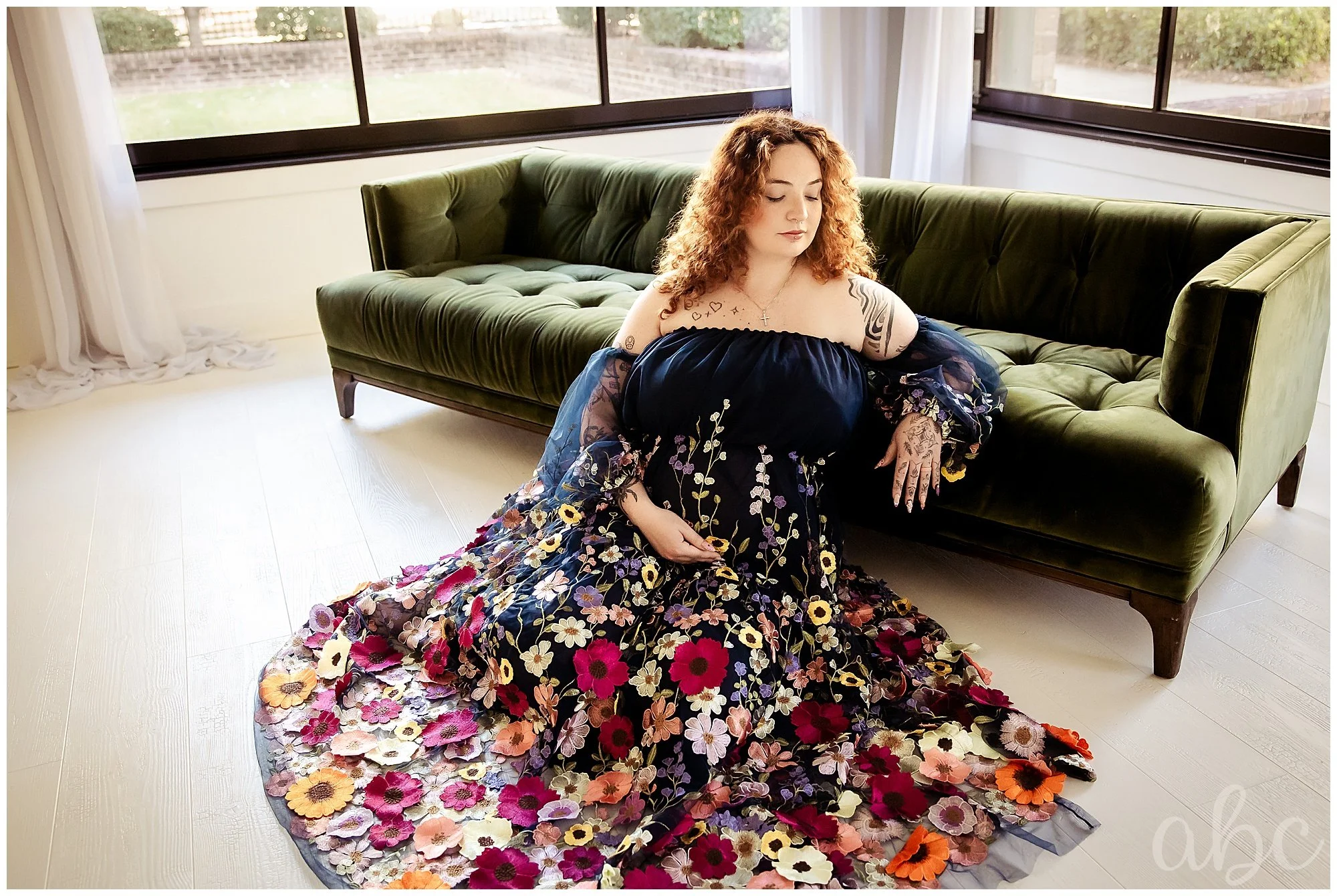 Woodstock doula photographer captures mom in her beautiful maternity gown