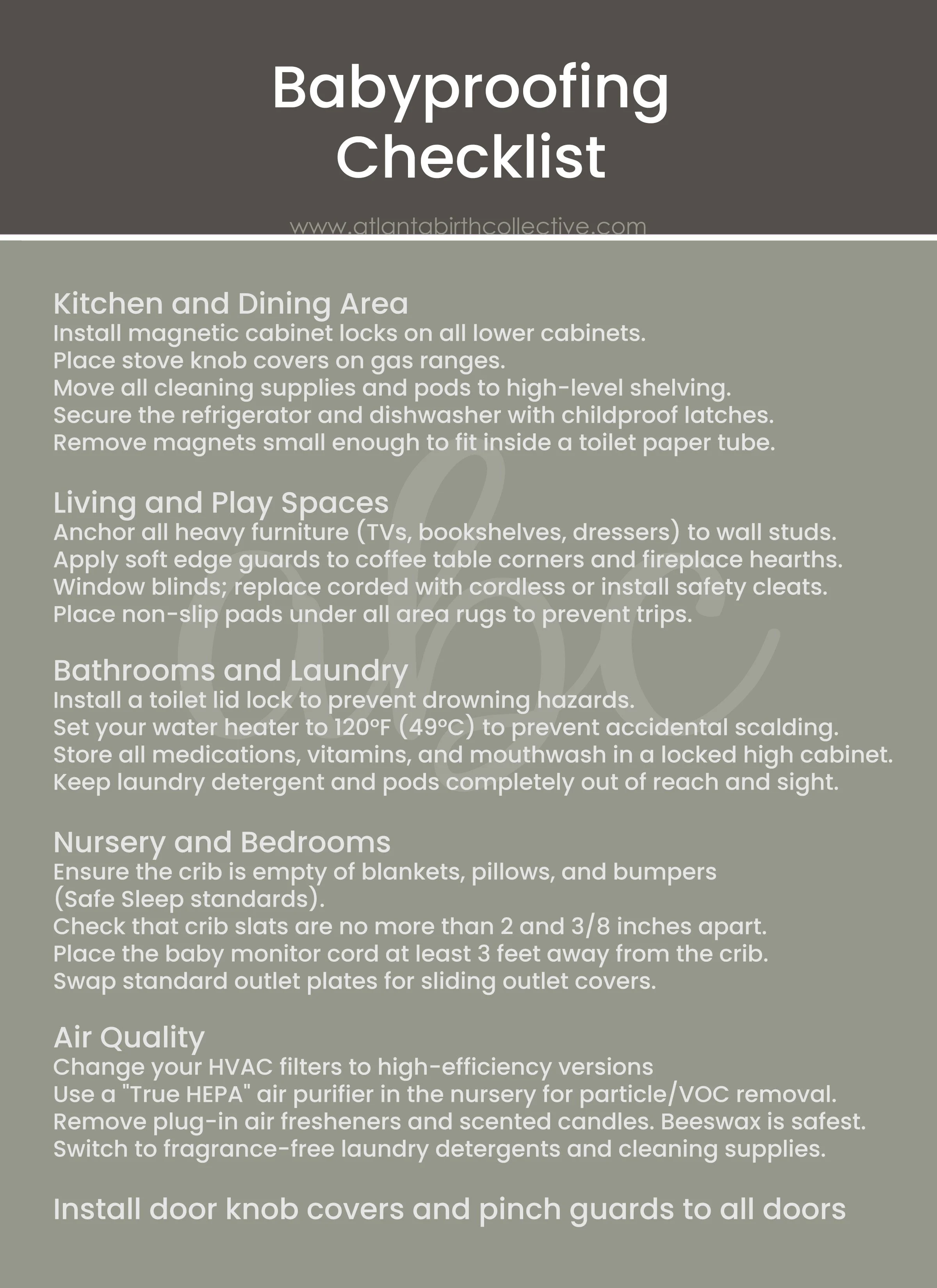 2026 Ultimate Babyproofing Checklist for Atlanta Birth Collective of doulas and photographers