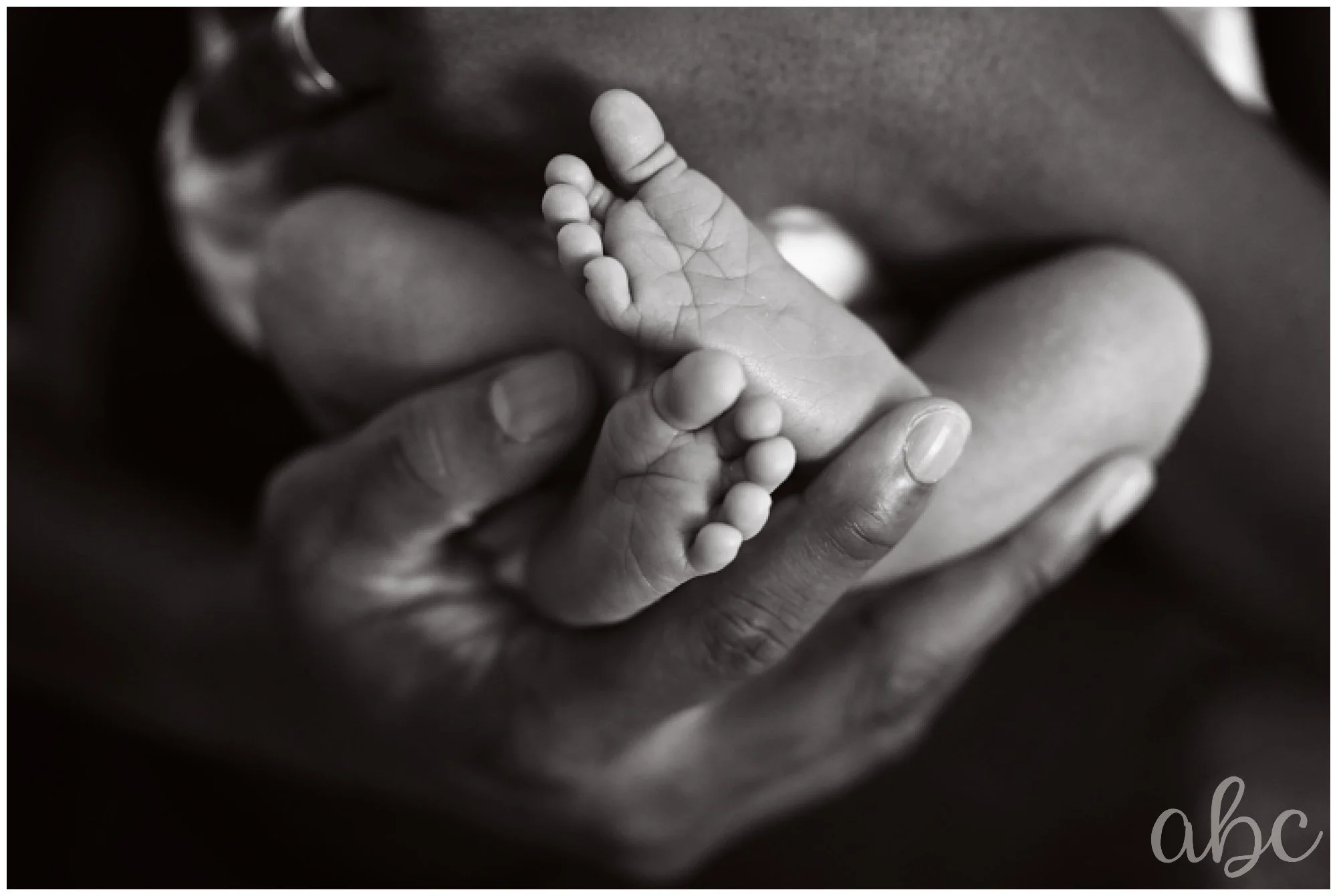 Closeup of newborn baby feet At newborn session