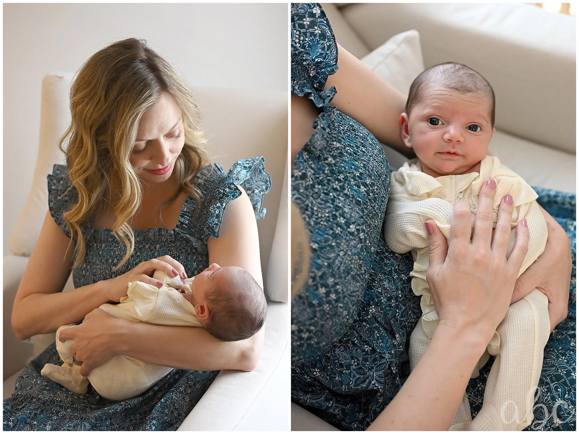 New mom rocks her newborn in rocking chair