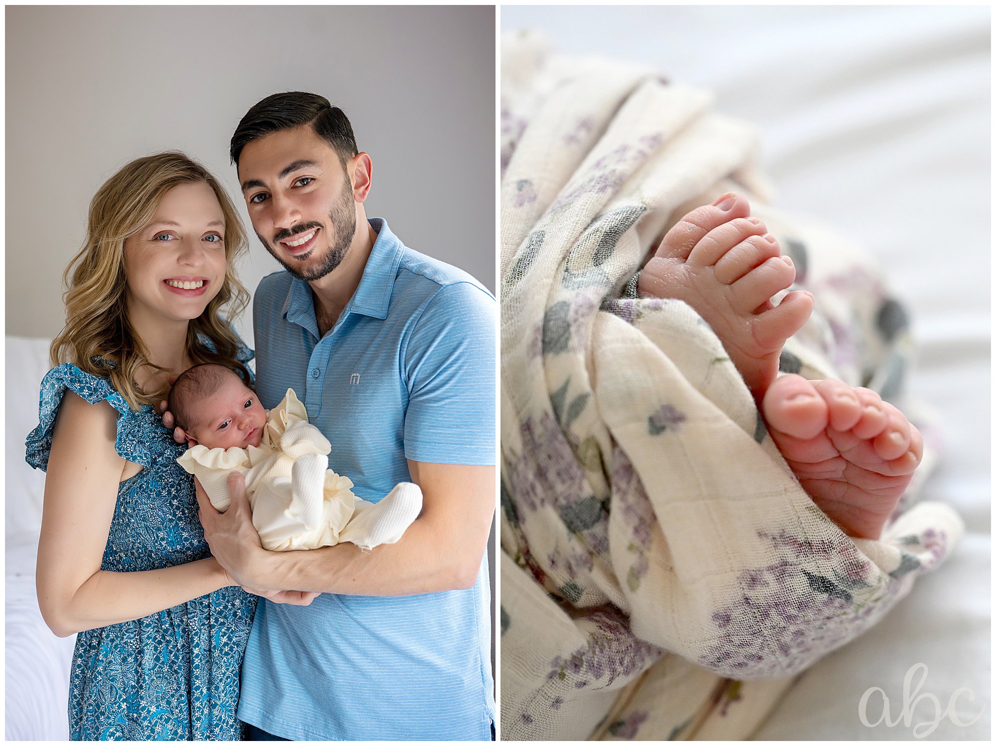 Newborn session with doula in roswell, ga. Closeup of newborn baby feet. Parents hold their new baby