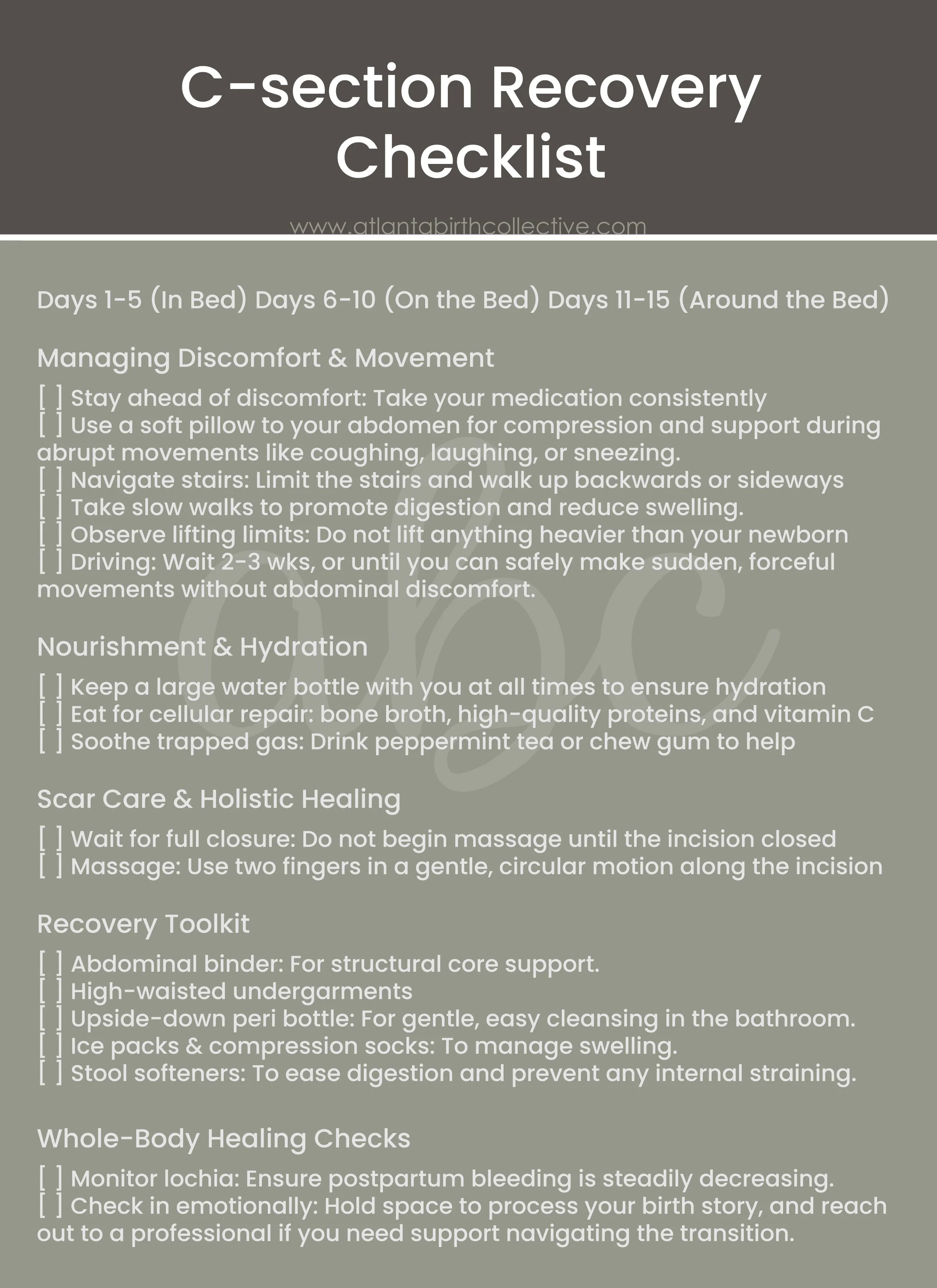A checklist for c-section parents