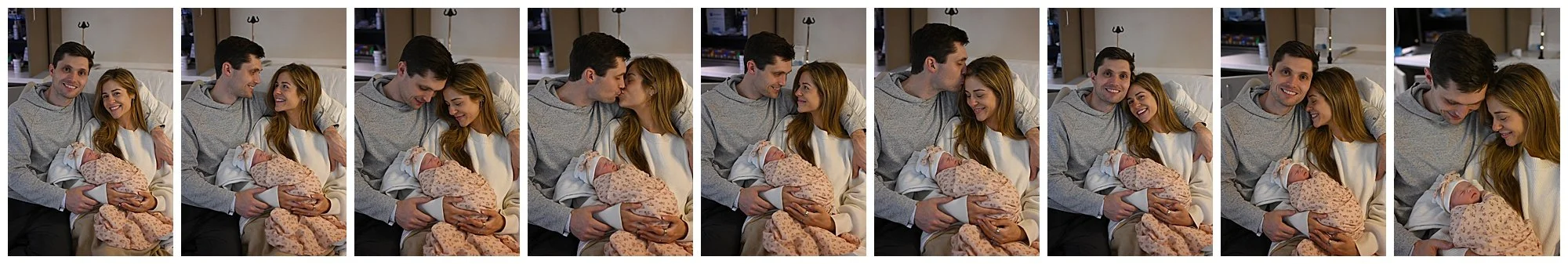 Atlanta Doula Photographer poses new couple at hospital, cuddling with their baby