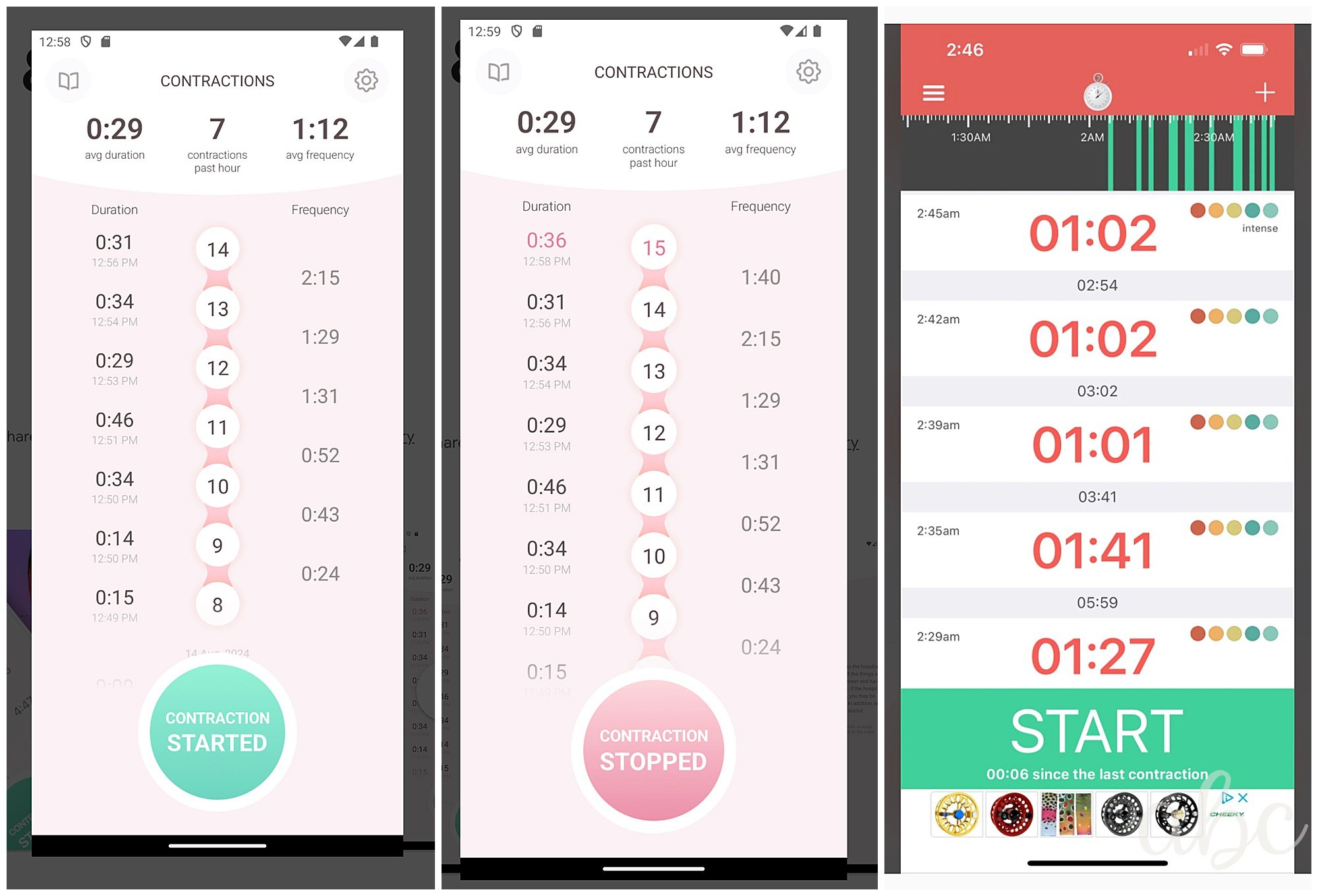Screenshots of contraction patterns from the app