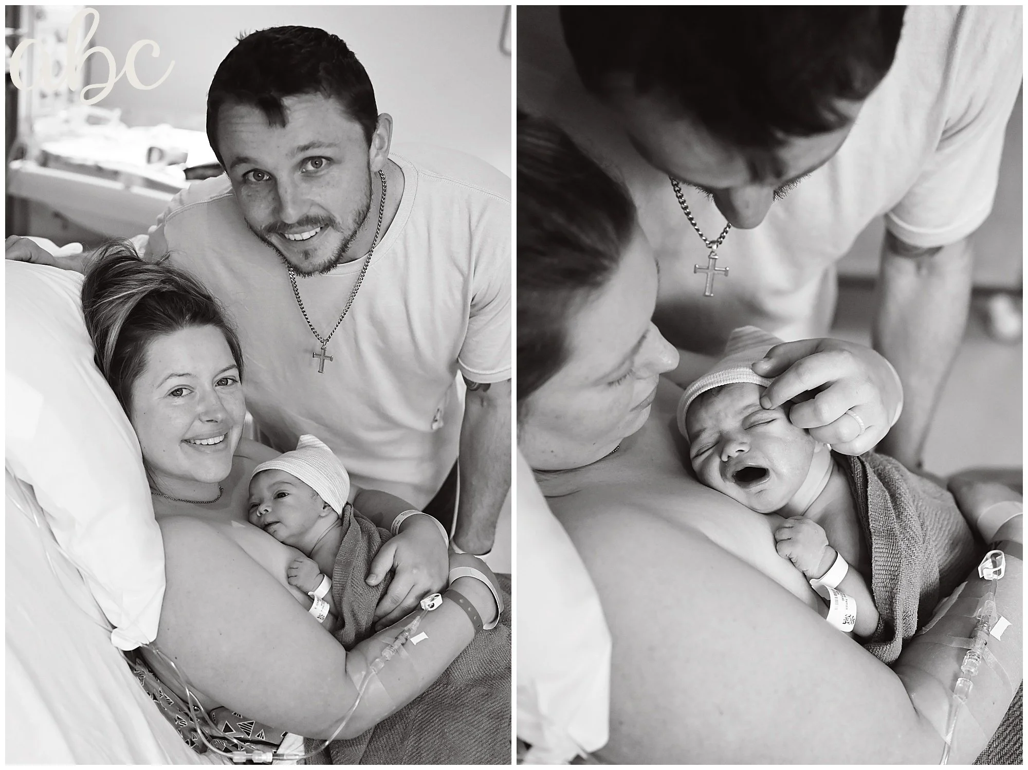 Mom and dad enjoy their newborn baby. Photo by Woodstock Doula Photographer
