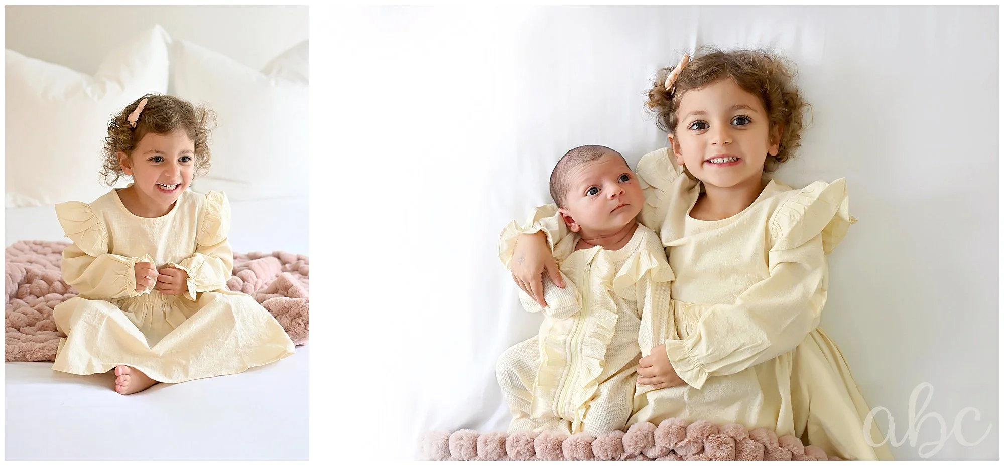 Roswell doula photographer poses two little girls in matching outfits