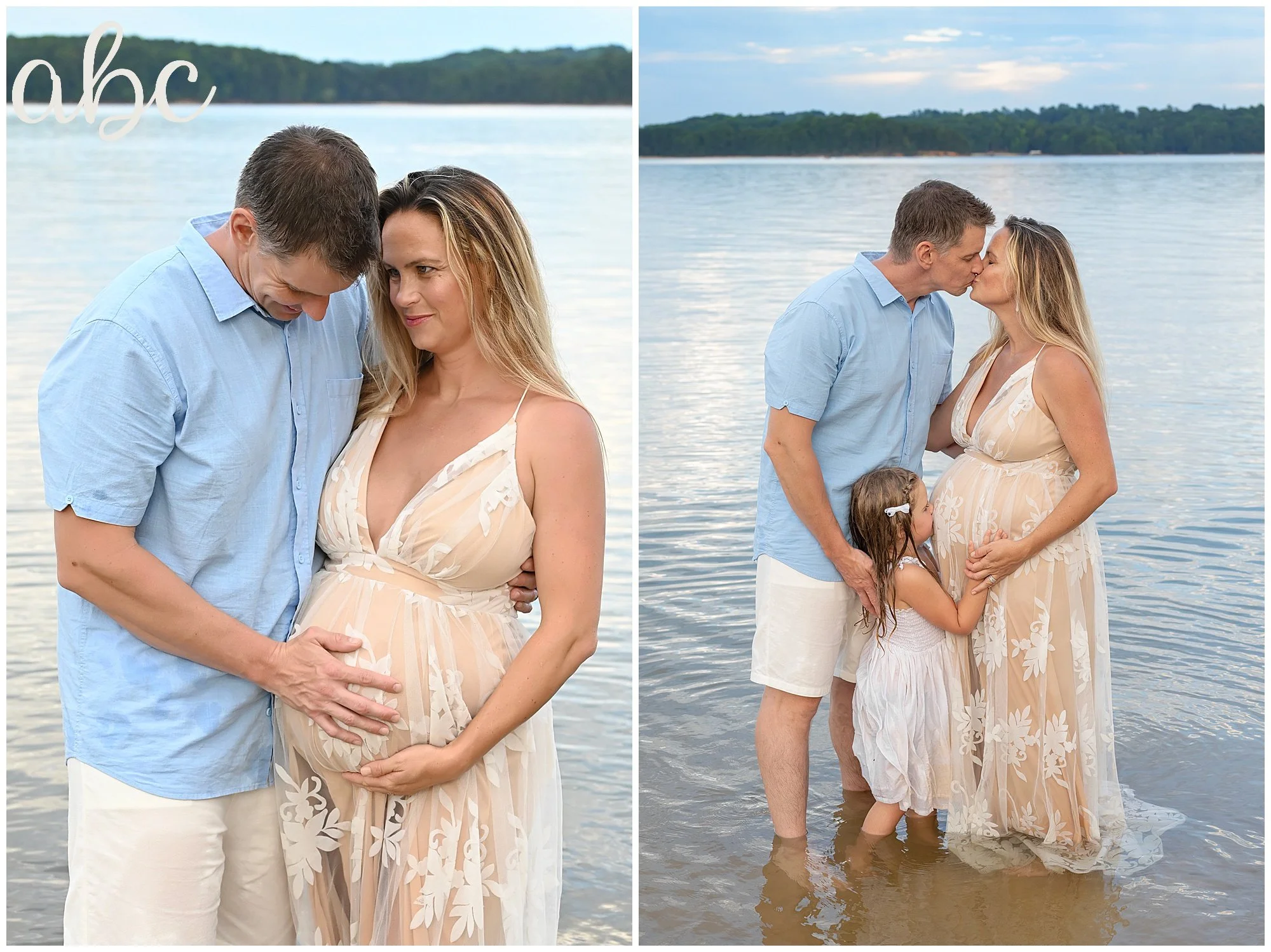 Family Photographs at the lake for maternity pictures with Roswell Doula