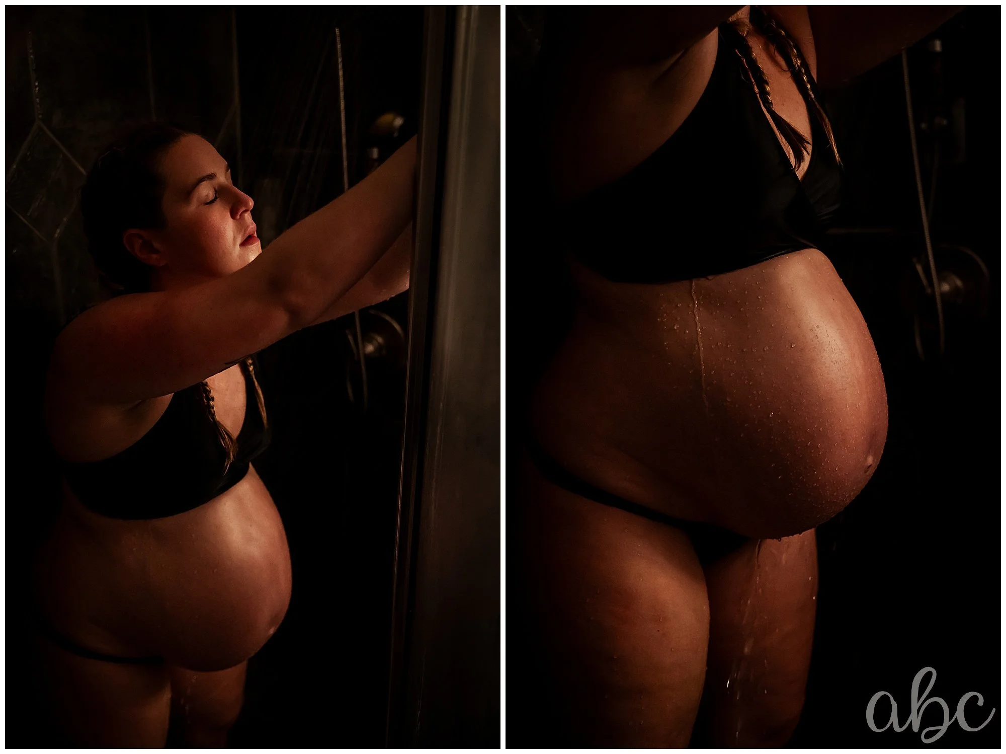 Pregnant mother using movement and position changes in early labor