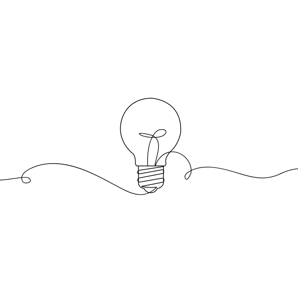 Line drawing of a light bulb with a wire extending from it.