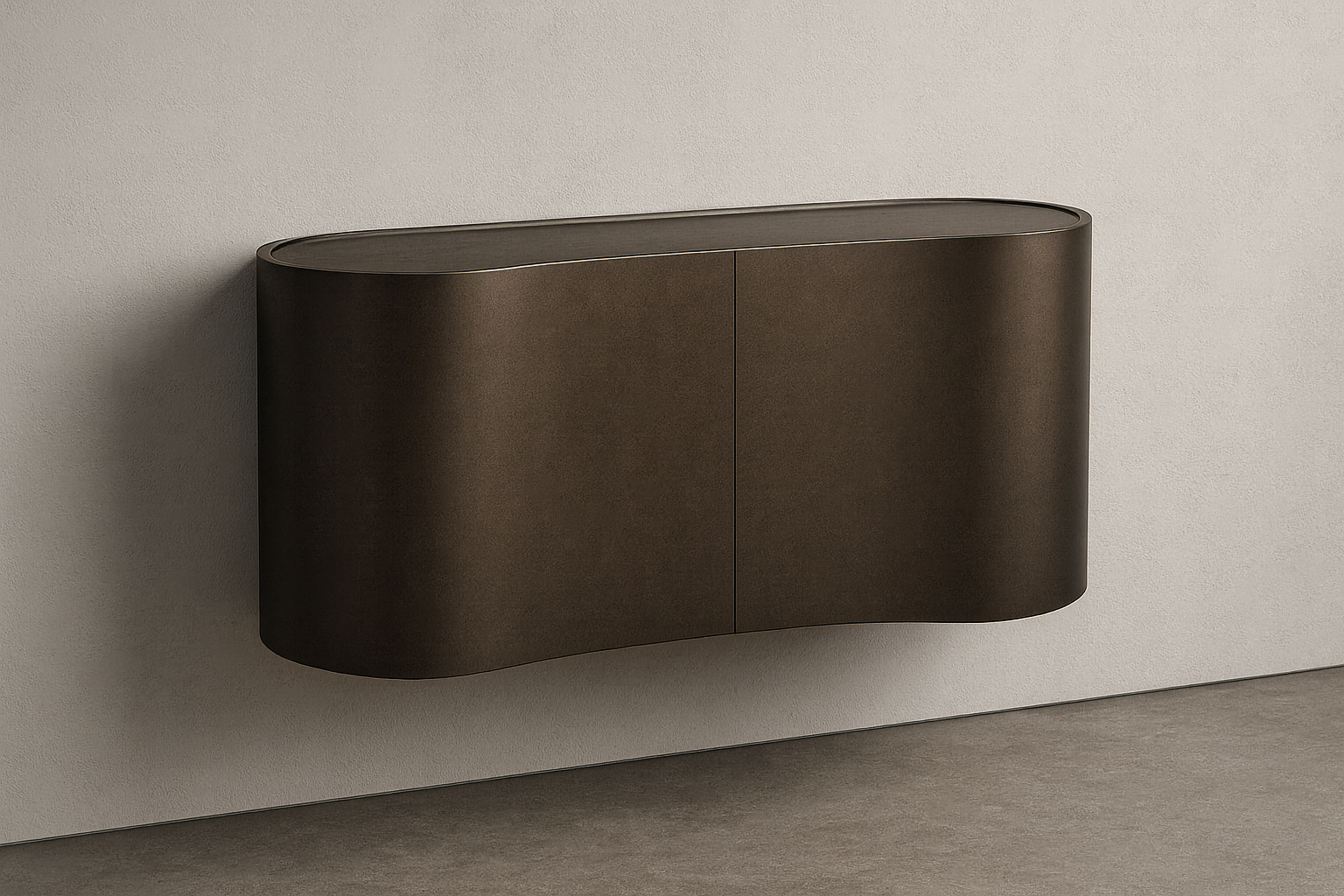 Curved Bronze Cabinet on Neutral Background.png