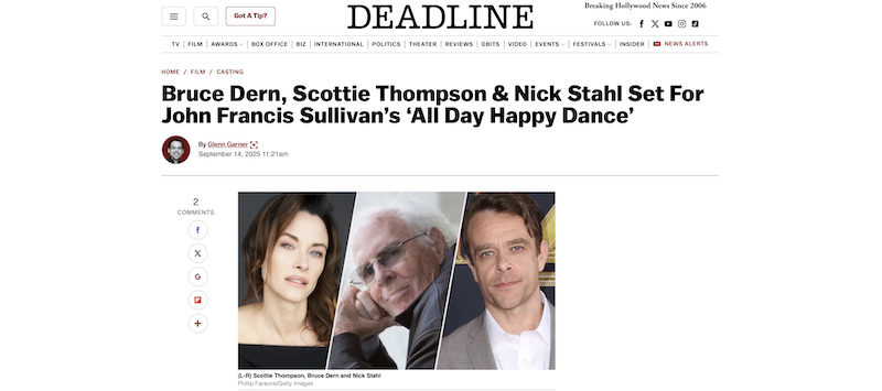 Bruce Dern, Scottie Thompson &amp; Nick Stahl Set For John Francis Sullivan's 'All Day Happy Dance"