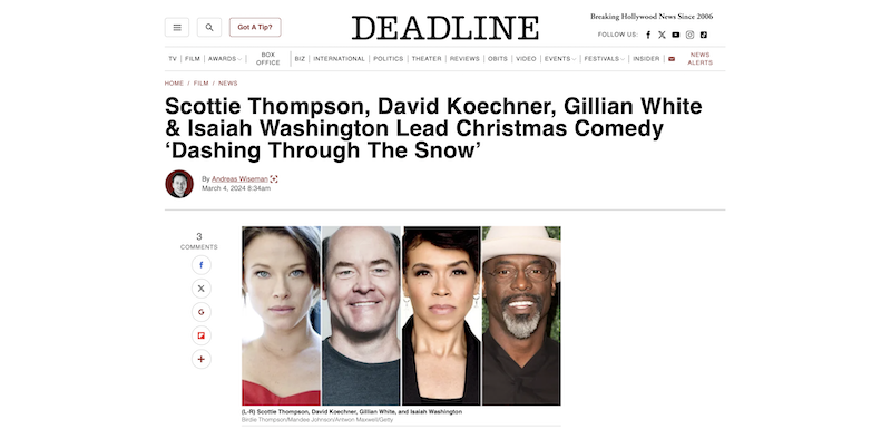 Scottie Thompson, David Koechner, Gillian White &amp; Isaiah Washington Lead Christmas Comedy ‘Dashing Through The Snow’