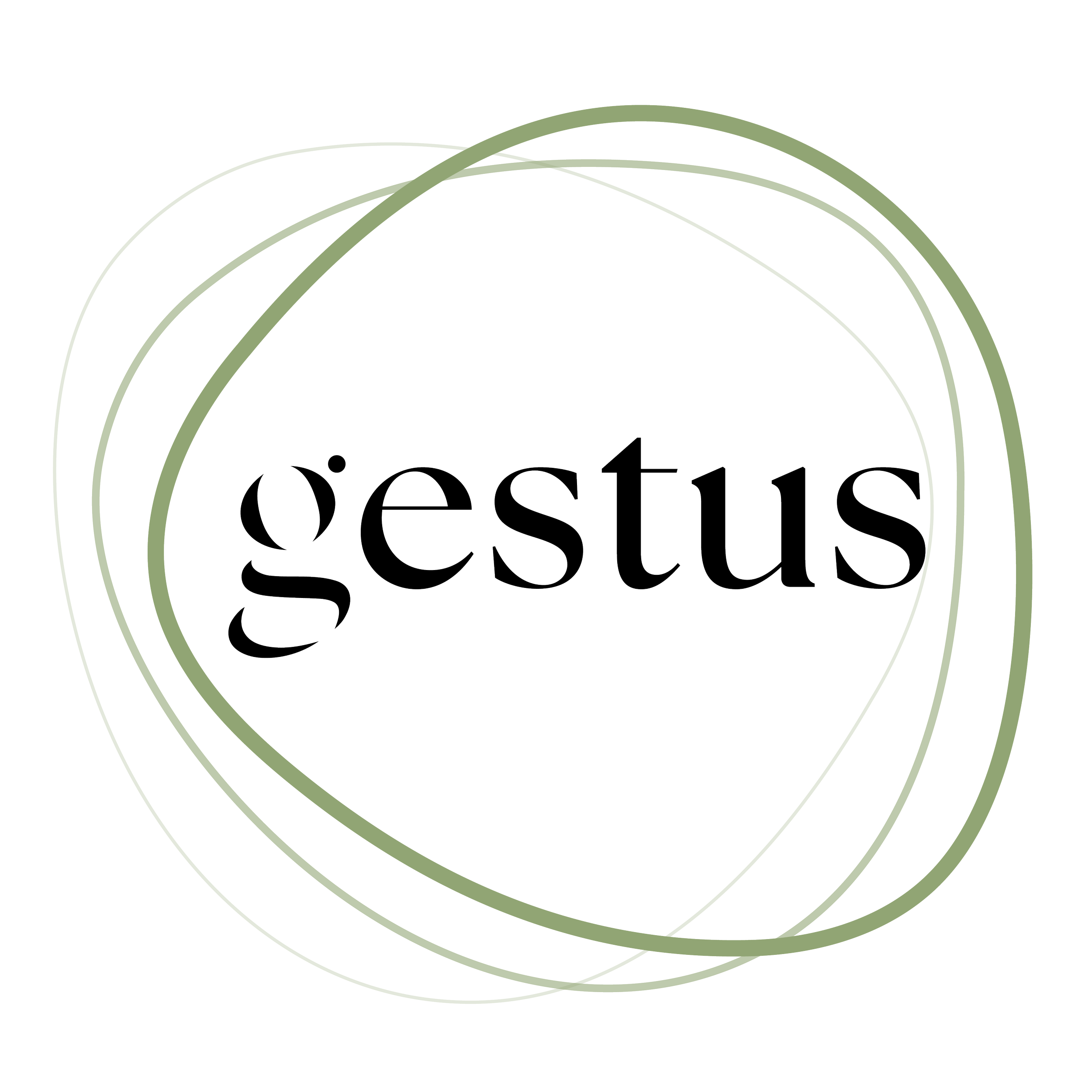 Stylized logo with overlapping green circles and the word 'óestia' in lowercase black letters in the center.