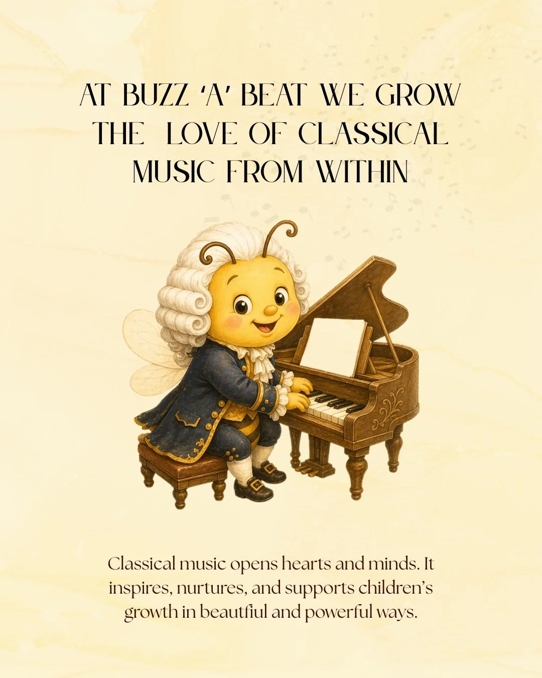 Classical music is where the magic begins 🎹✨
At Buzz &lsquo;A&rsquo; Beat, we introduce little ones to the beauty of classical music as a foundation for learning piano. These timeless melodies help children develop rhythm, focus, coordination, and a