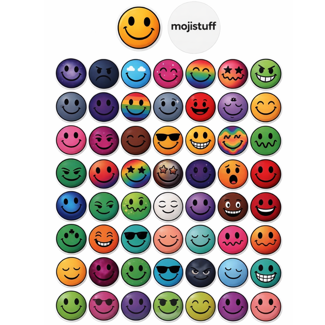 50 Smiley Face Stickers, Assorted Variety Pack
