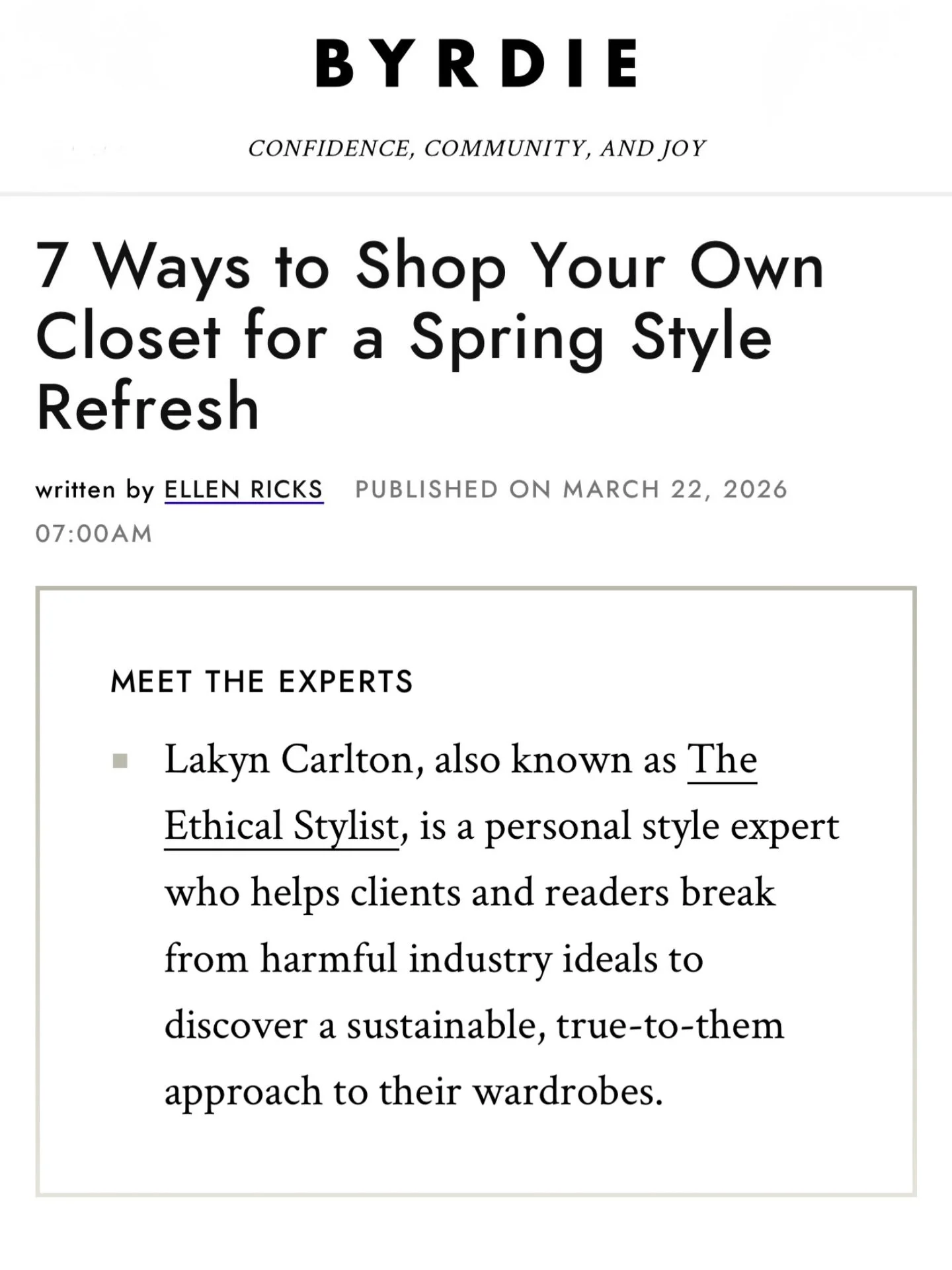 I&rsquo;m on Byrdie talking about how to refresh your spring wardrobe without buying a thing! Link in my story!