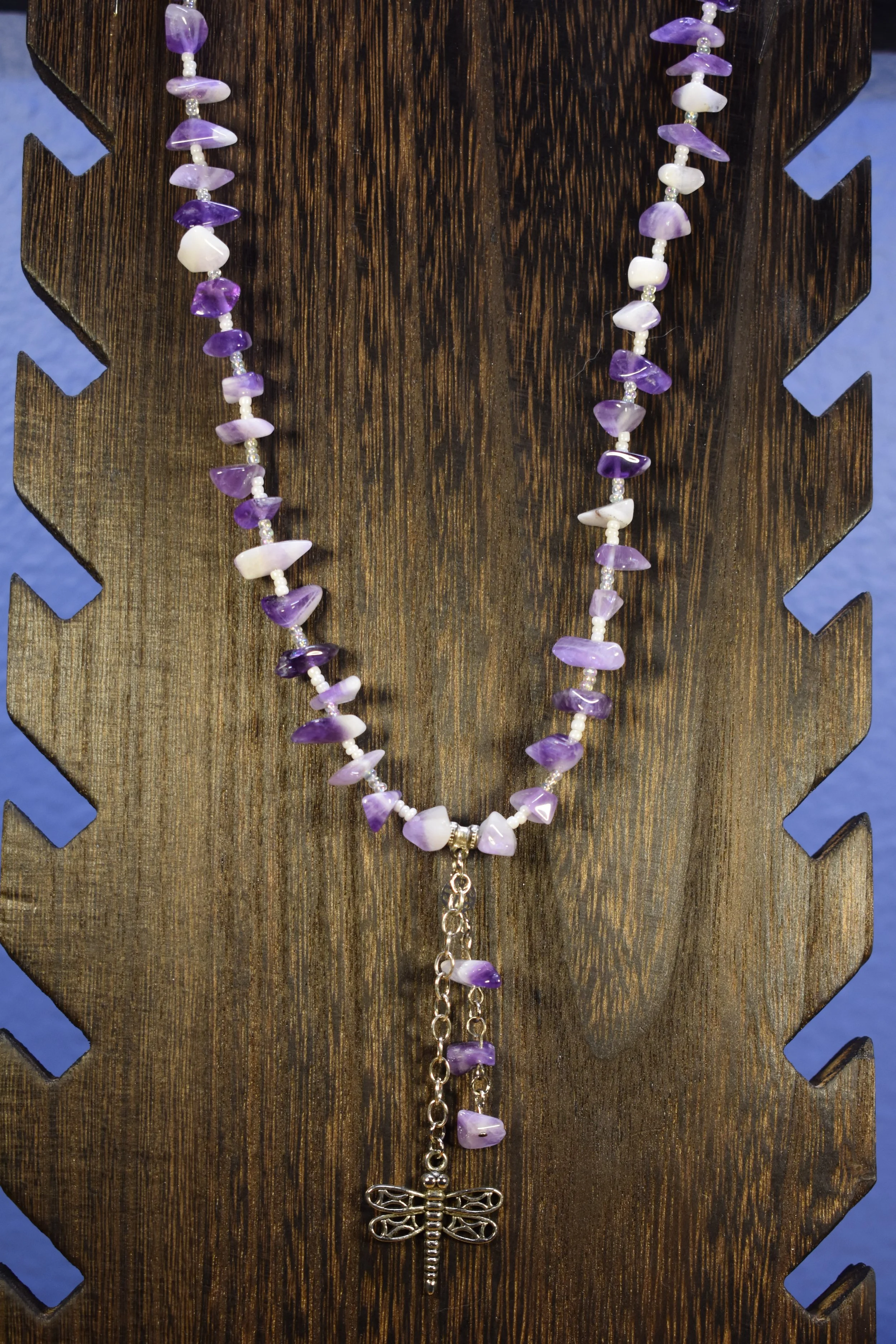 Dragonfly pendant with amethyst chips