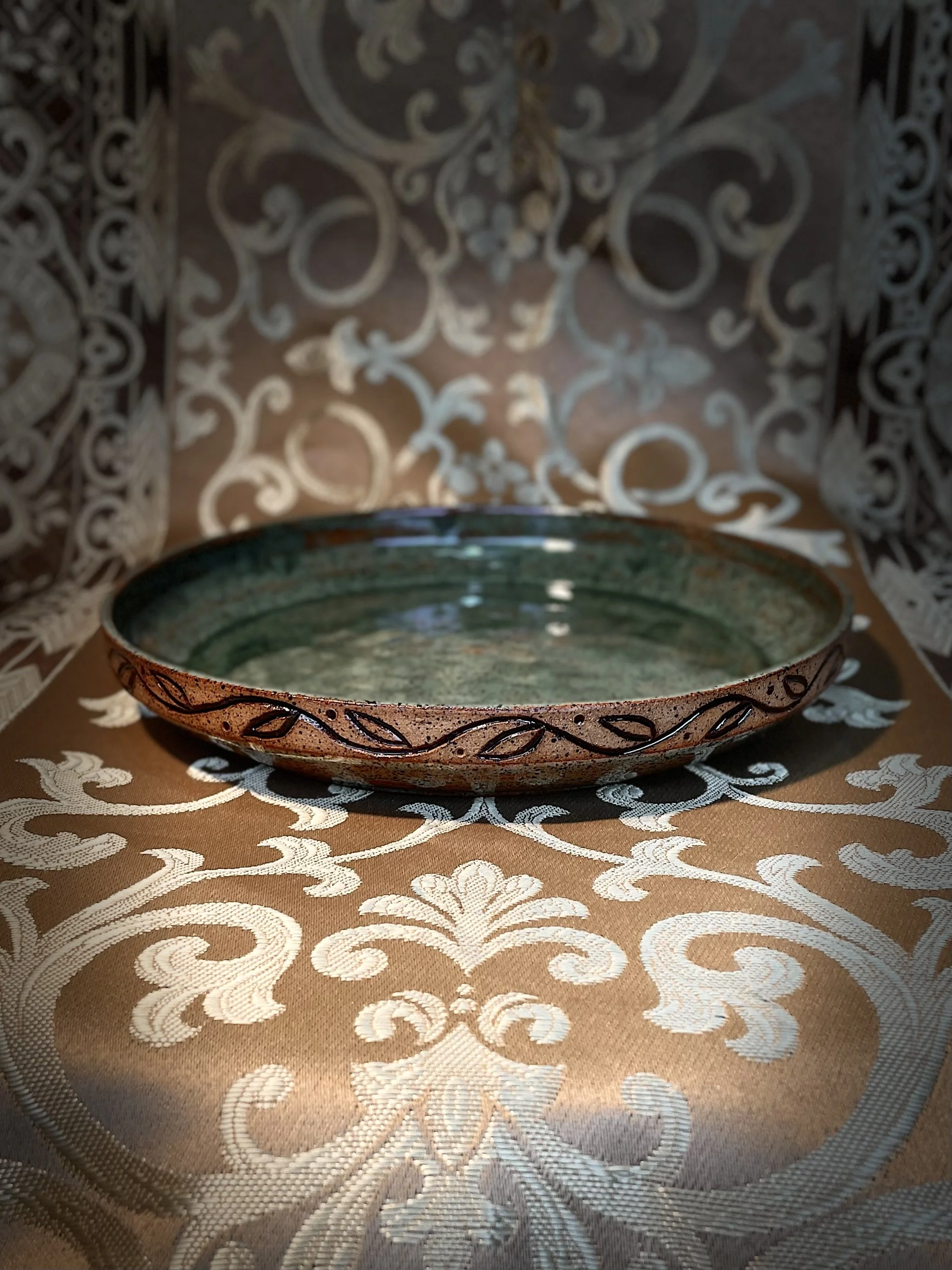 Moss Glazed Filigree Artisan Plate