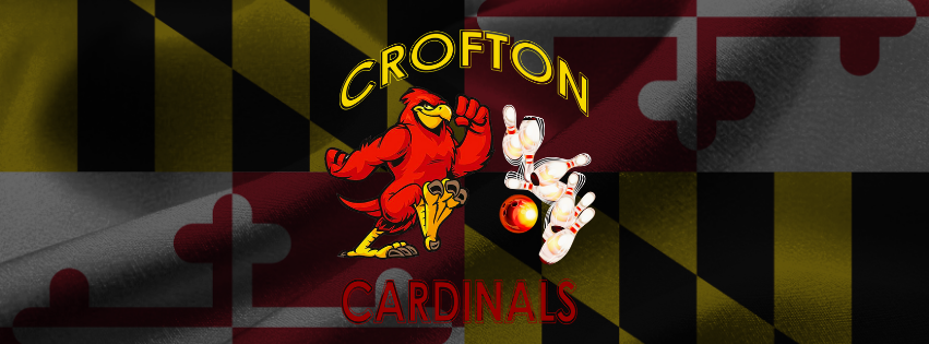 Graphic design featuring the Maryland state flag, a cartoon cardinal mascot, and the word 'Crofton' above 'Cardinals'.