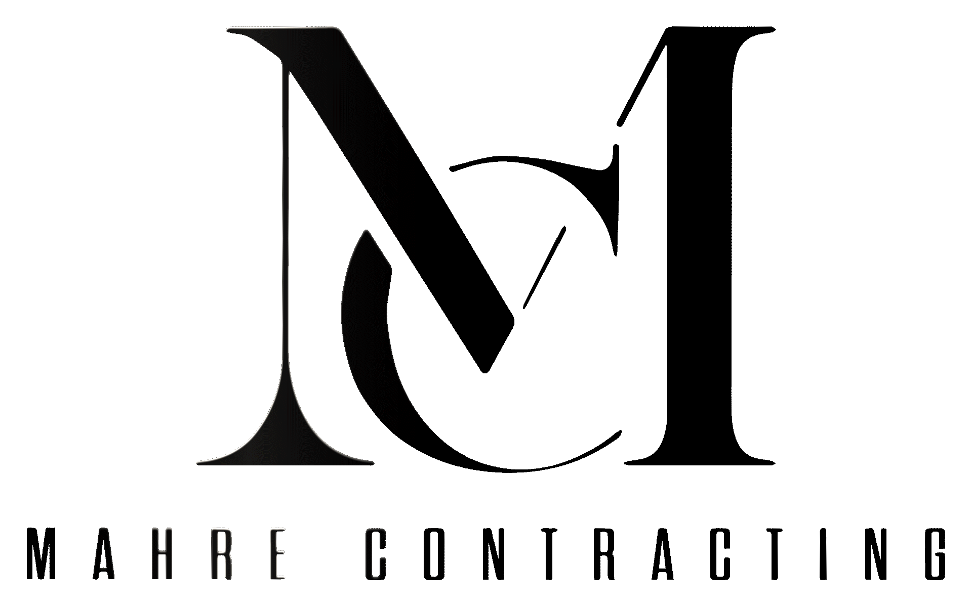 Mahre Contracting Logo with black and white glowing animation. A strong and bold contracting logo that is modern with a touch of craftsmanship