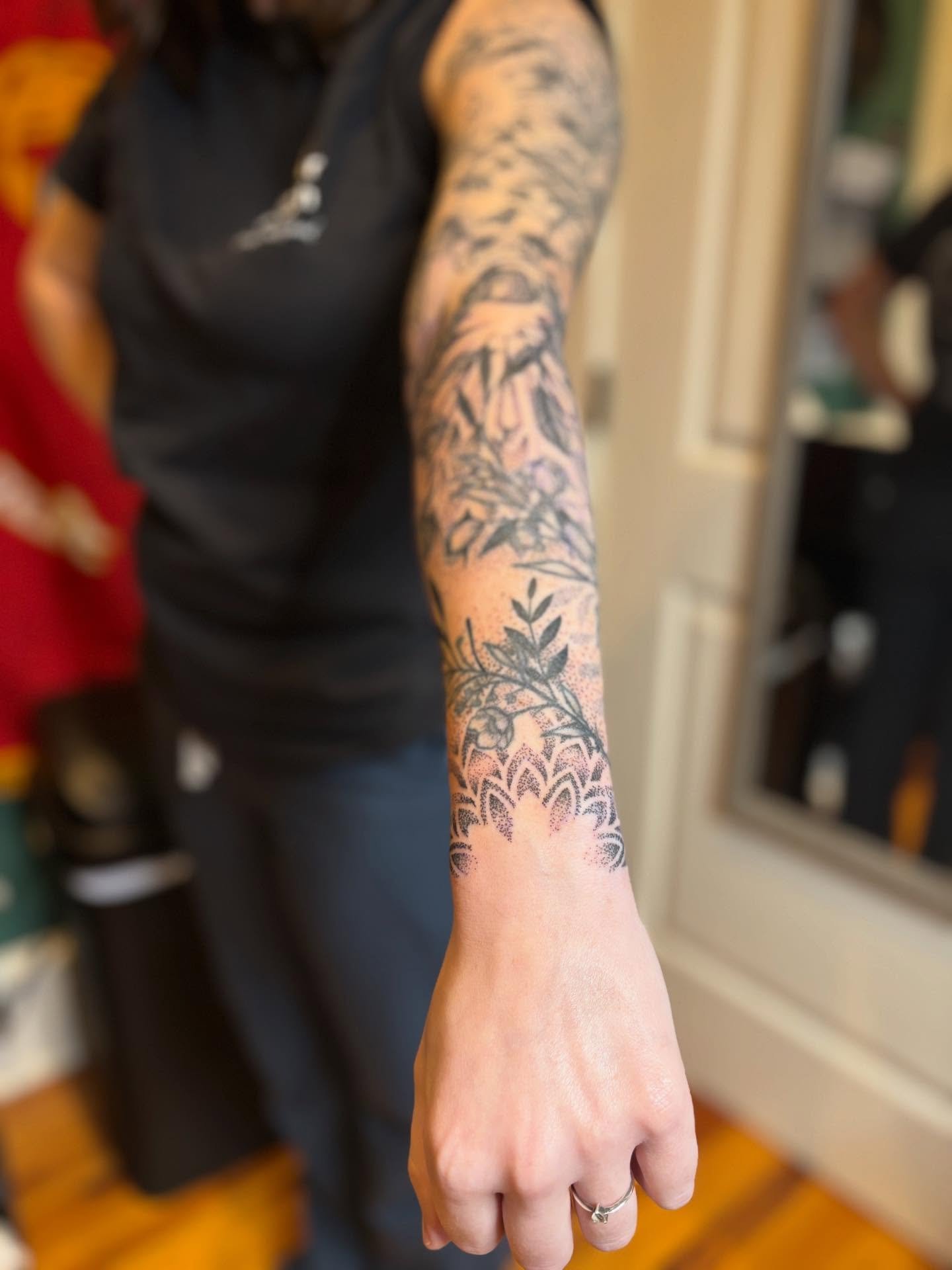 After 6ish sessions (I think?), this sleeve is officially done! This client has been with me for awhile, and we have added onto this thing over the span of 2ish years. 
When we first started, I don&rsquo;t think either of us thought this would be a s