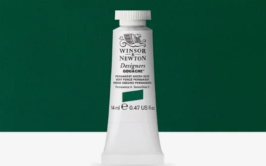 Winsor & Newton : Designer Gouache Paint : 14ml : Permanent Green Deep